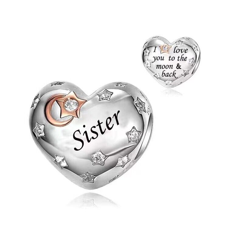 I Love You To The Moon And Back Sister Charm Hallmarked S925 Sterling Silver