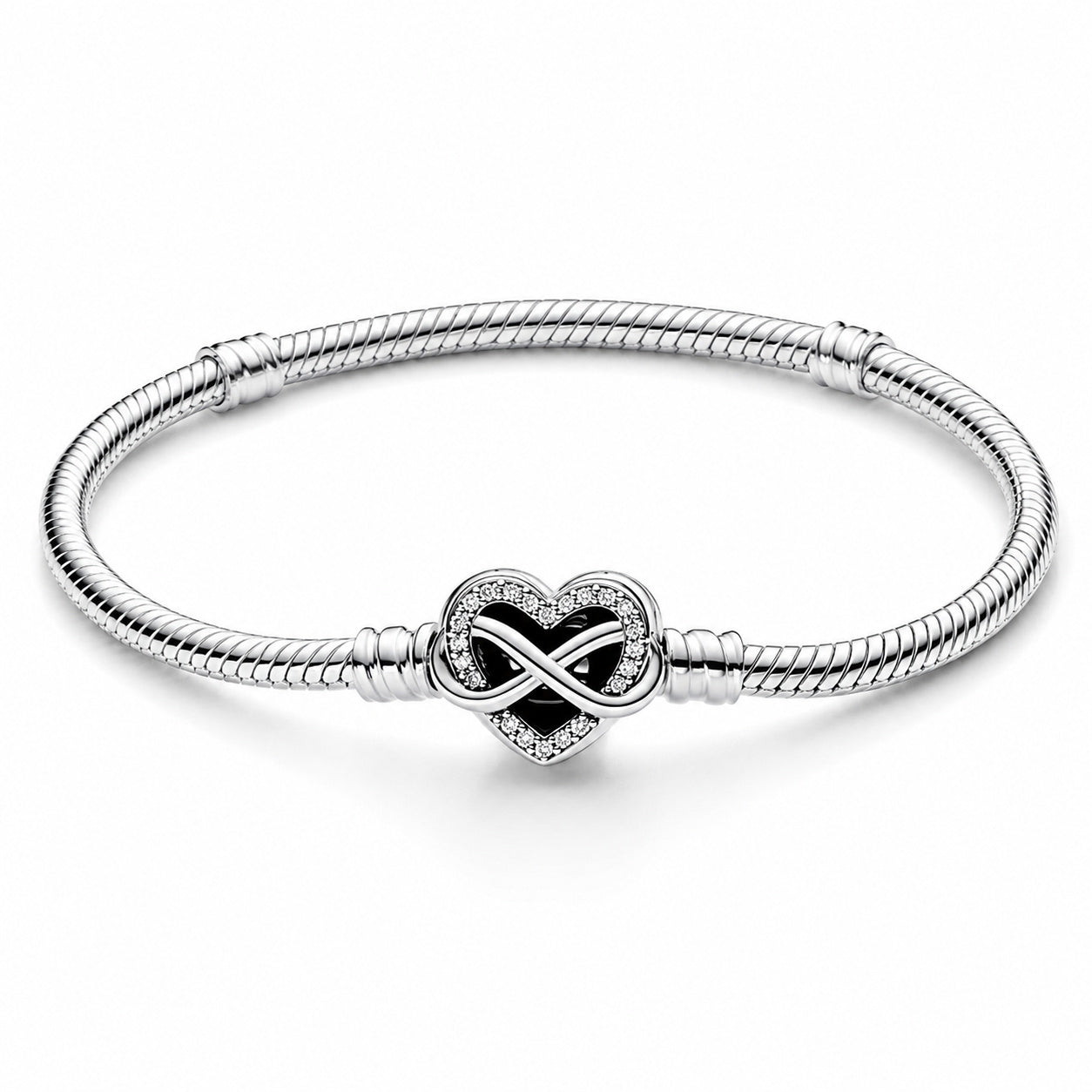 S925 Sparkling Infinity Heart Clasp Charm Silver Bracelet
