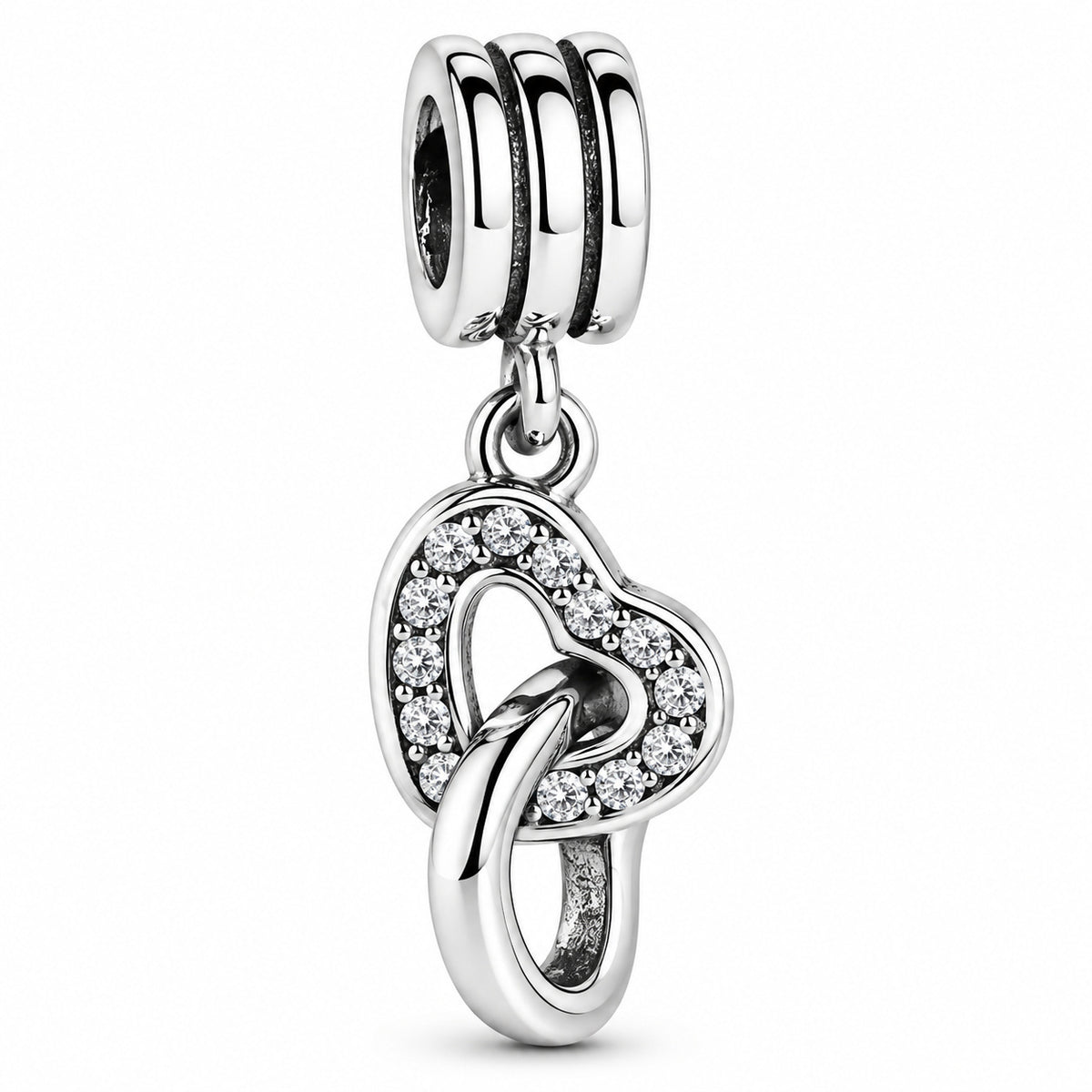 Interlockings Hearts Dangle Charm S925 Compatible Sterling Silver Charm