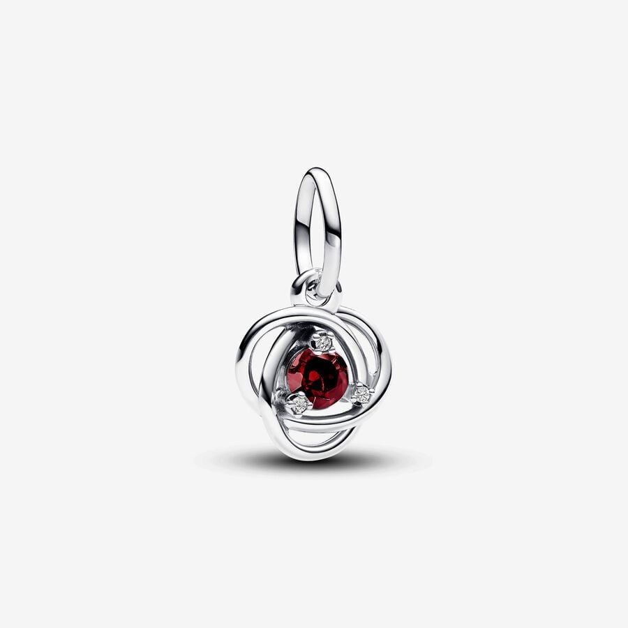 January Red Eternity Circle Dangle Charm Hallmarked S925 Sterling Silver