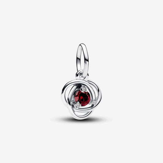 January Red Eternity Circle Dangle Charm Hallmarked S925 Sterling Silver