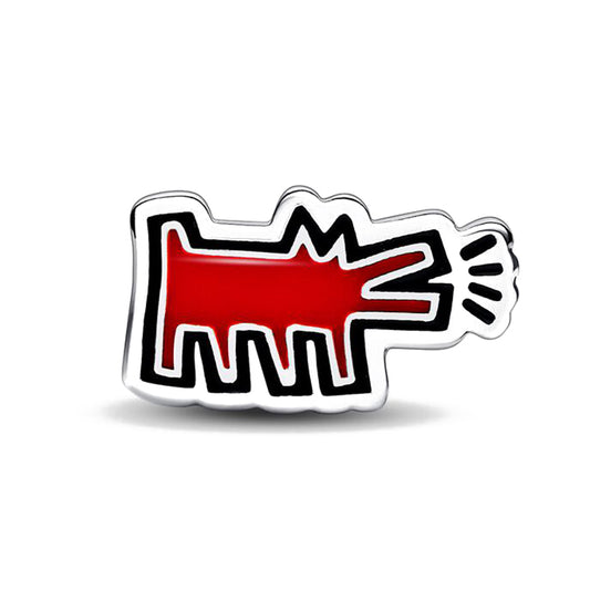 Keith Haring Barking Dog Charm Hallmarked S925 Sterling Silver