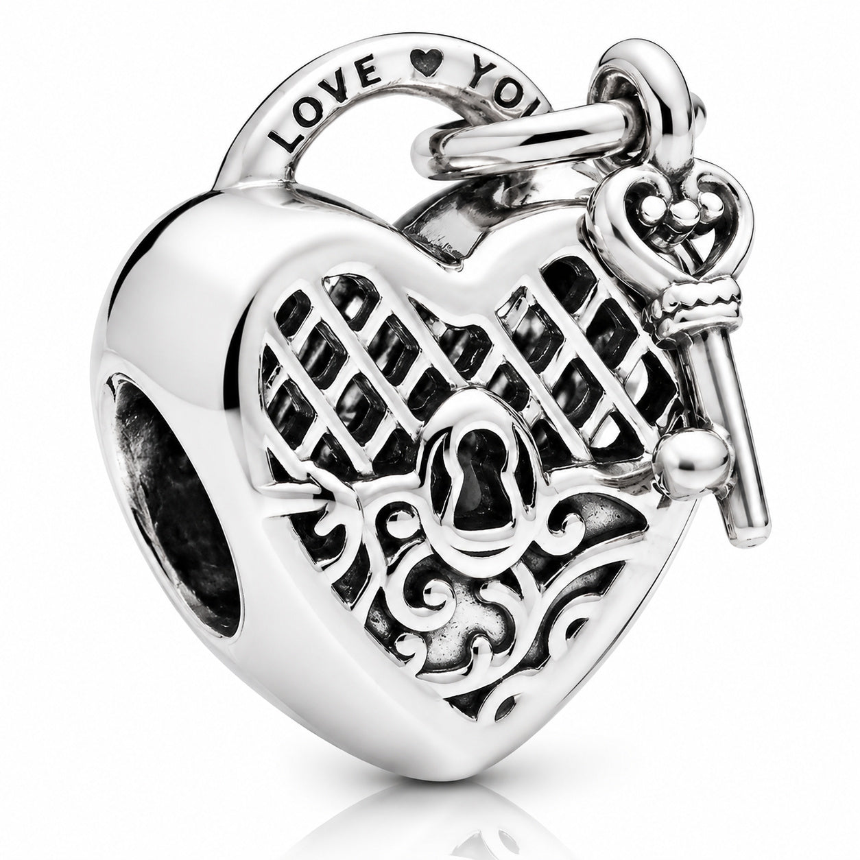 Key & Lock Heart Charm Hallmarked S925 Sterling Silver