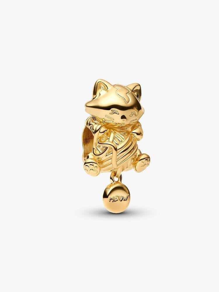 Gold Kitten & Yarn Ball Charm Hallmarked S925 Sterling Silver