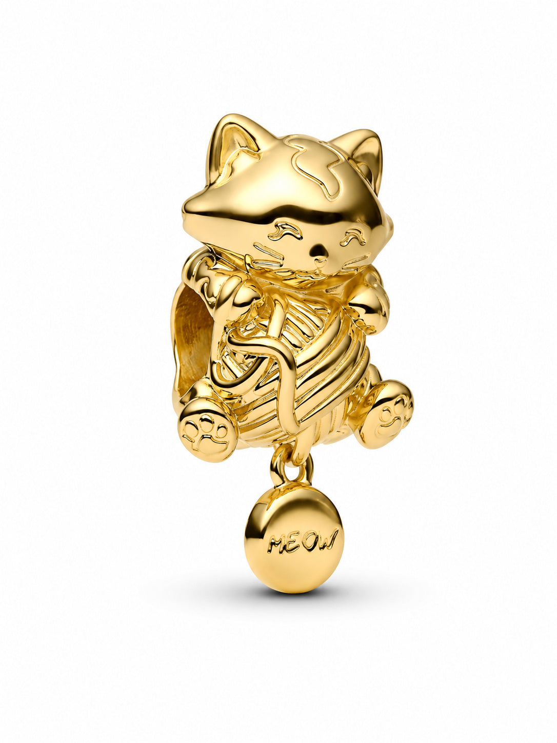 Gold Kitten & Yarn Ball Charm Hallmarked S925 Sterling Silver