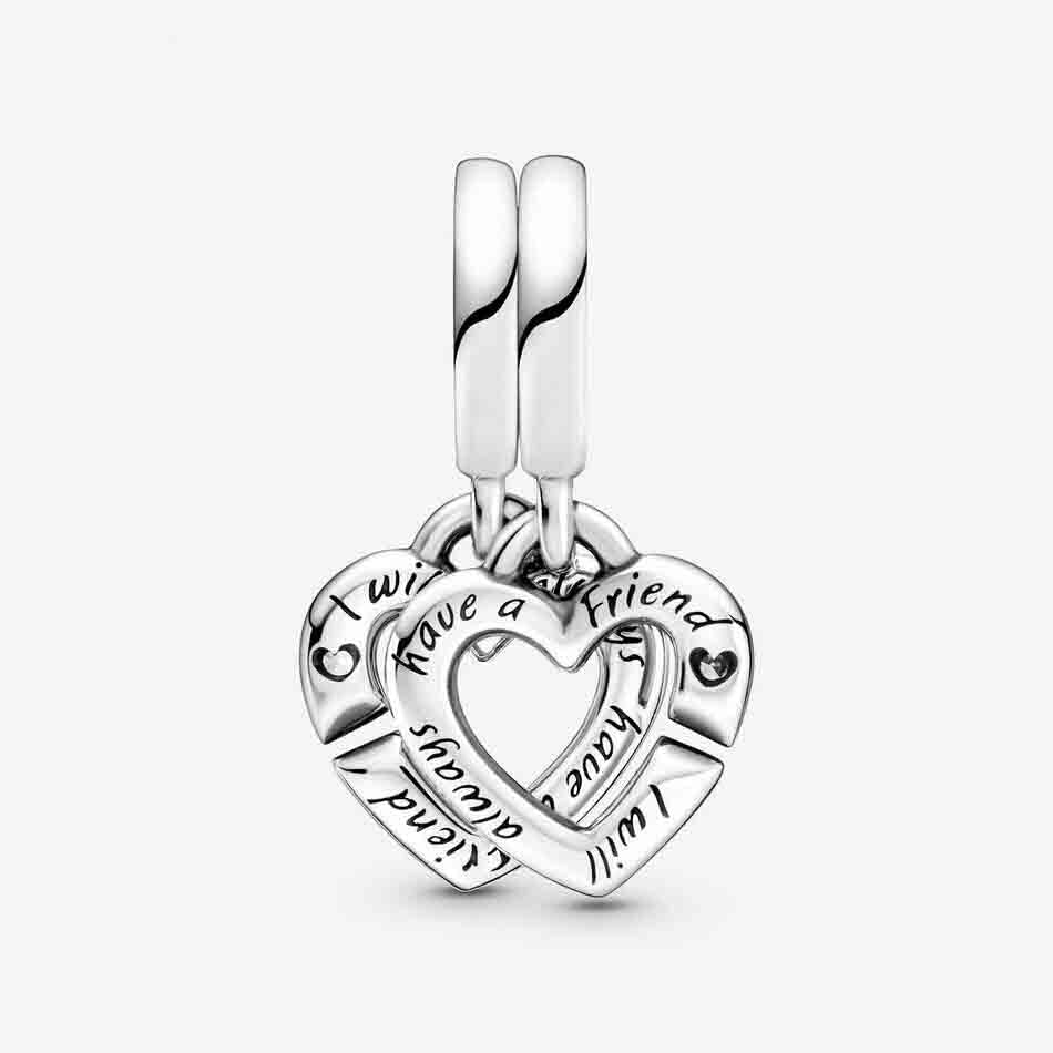 Sisters Heart Dangle Charm Hallmarked S925 Sterling Silver