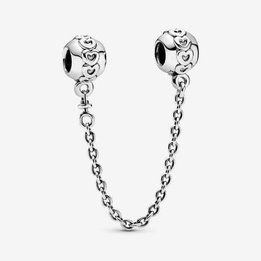 Love Connection Safety Chain Charm Hallmarked S925 Sterling Silver