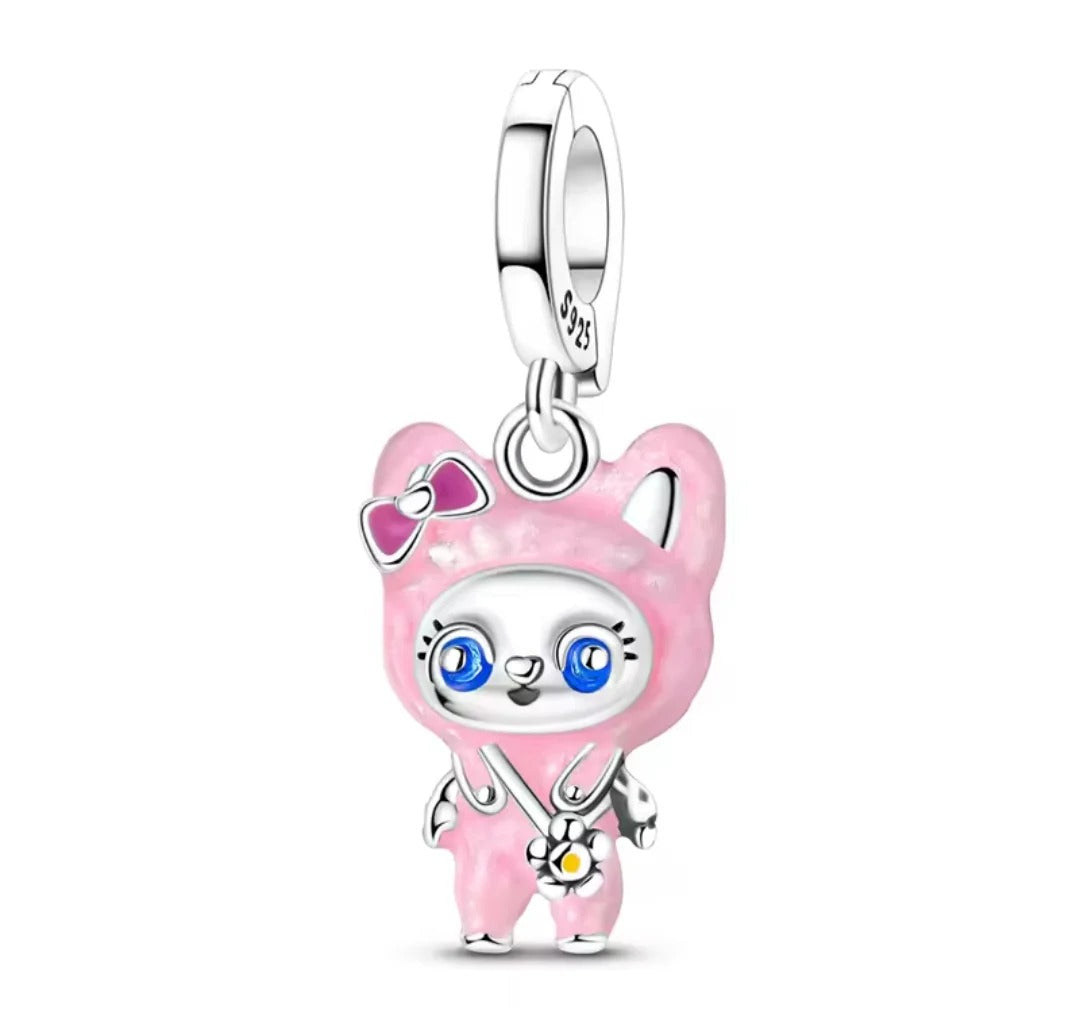 Pink Labubu Pendant Charm Hallmarked S925 Sterling Silver