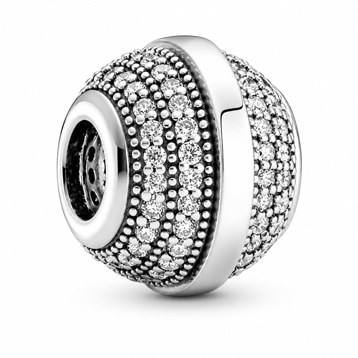 Logo & Pave Round Clip Charm S925 Compatible Sterling Silver Charm