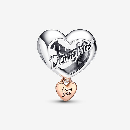 Love You Daughter Heart Charm Hallmarked S925 Sterling Silver