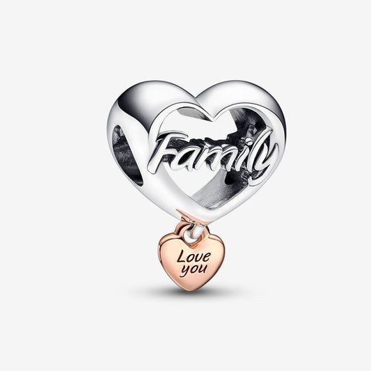 Love You Family Heart Charm Hallmarked S925 Sterling Silver