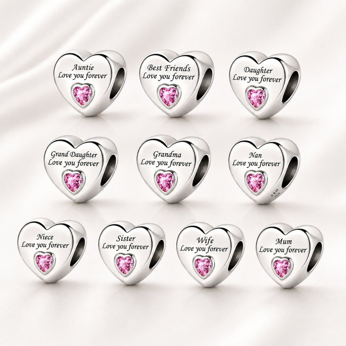 Family Love You Forever Hearts Bracelet Charm Hallmarked S925 Sterling Silver