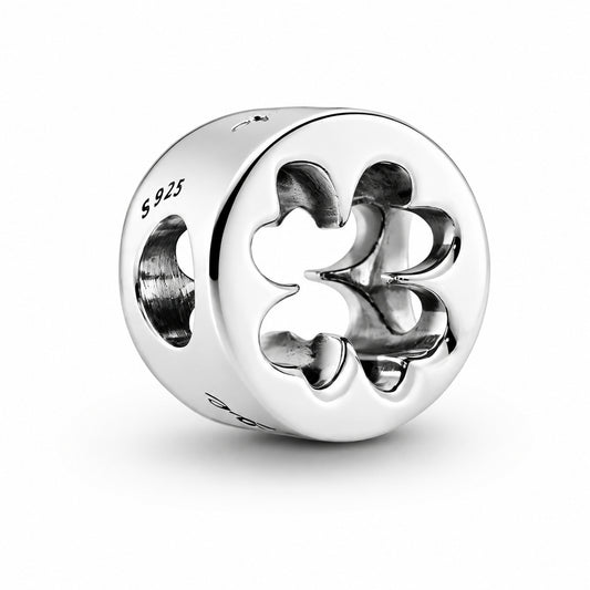 Luck & Courage Four-Leaf Clover Charm Hallmarked S925 Hallmarked Compatible Sterling Silver Charm