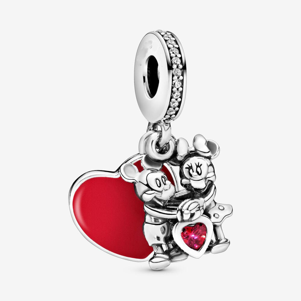 Disney Mickey Mouse & Minnie Mouse Love Dangle Charm Hallmarked S925 Sterling Silver