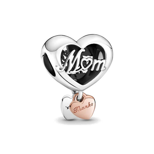 Thank You For Being There Mom Heart Charm Hallmarked S925 Sterling Silver