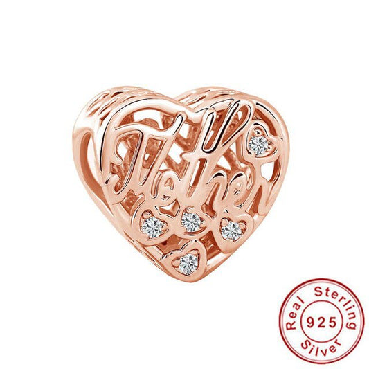 Rose Gold Mother Son Heart Charm Hallmarked S925 Sterling Silver