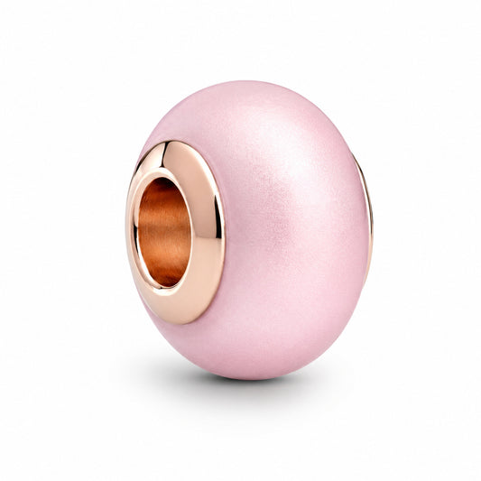 Matte Pink Murano Glass Charm Hallmarked S925 Sterling Silver