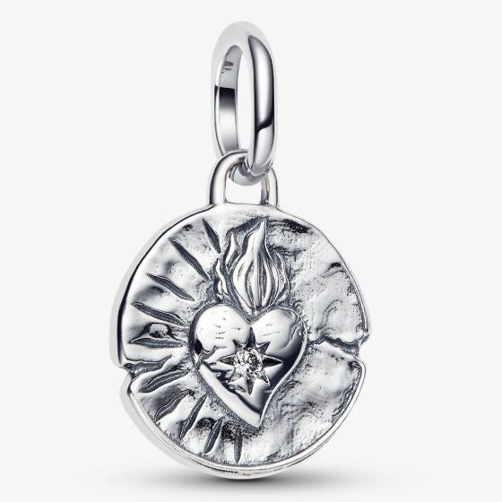 Medallion Heart Dangle Charm Hallmarked S925 Sterling Silver