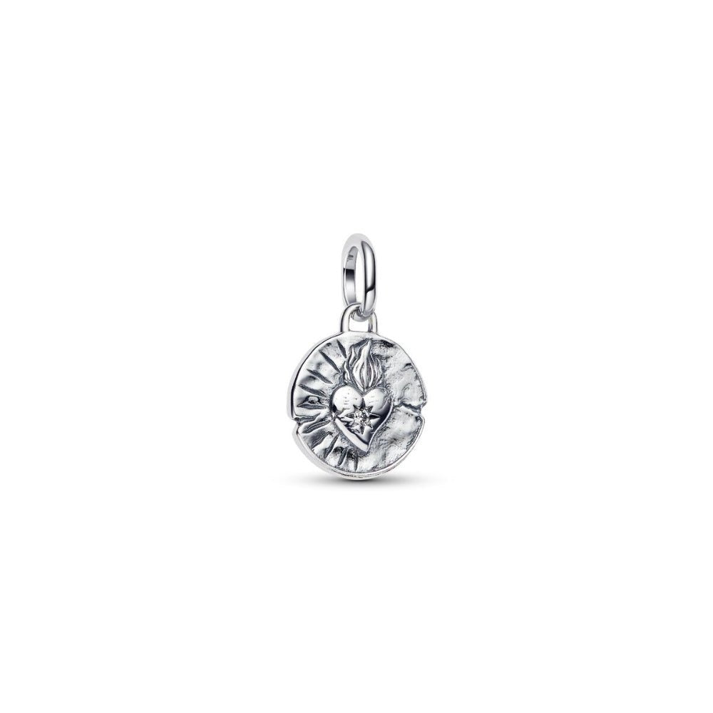 Medallion Heart Dangle Charm Hallmarked S925 Sterling Silver