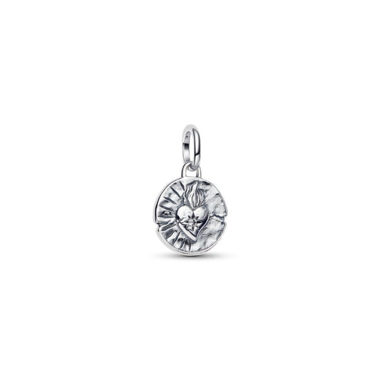 Medallion Heart Dangle Charm Hallmarked S925 Sterling Silver