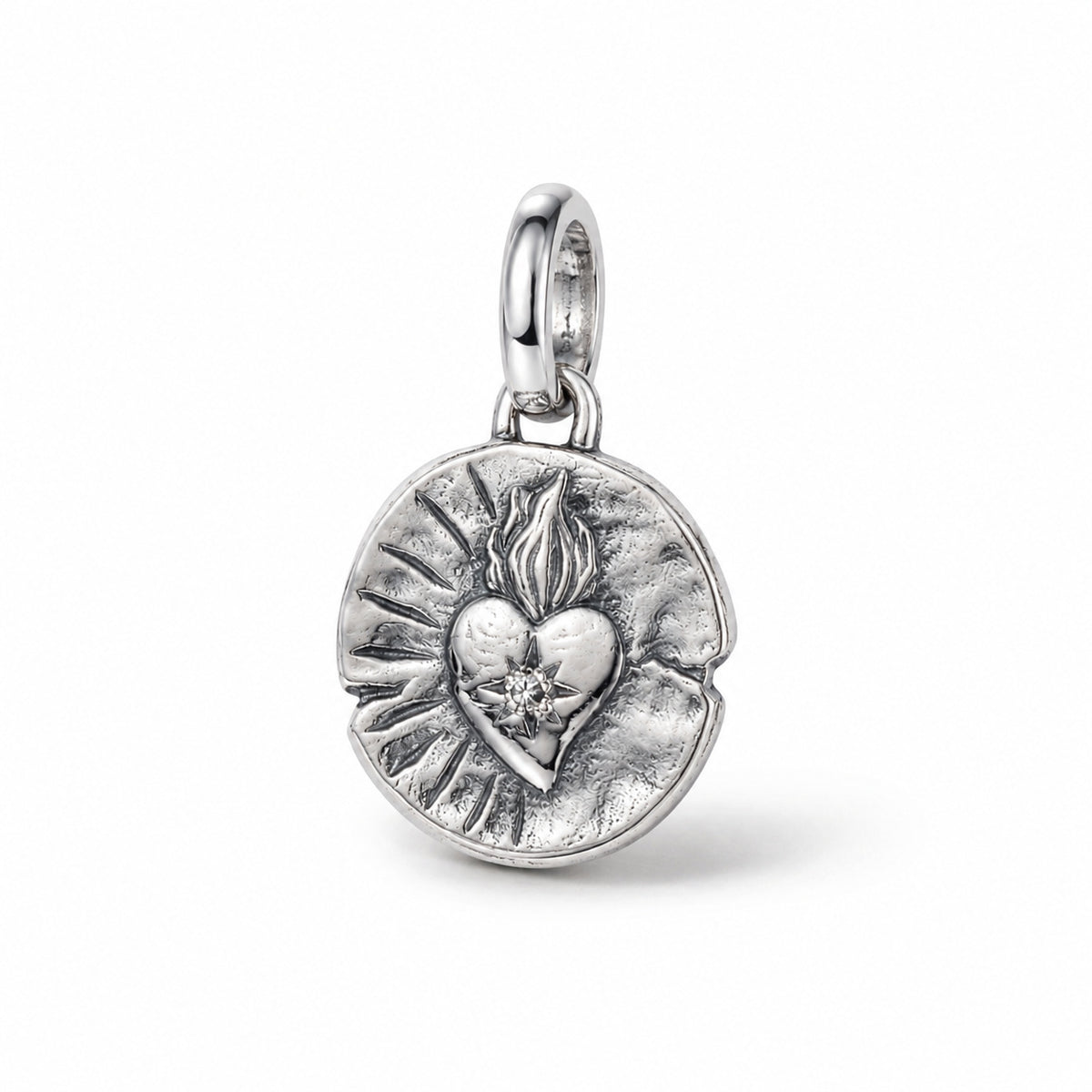 Medallion Heart Dangle Charm S925 Sterling Silver