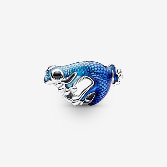 Metallic Blue Gecko Charm Hallmarked S925 Sterling Silver