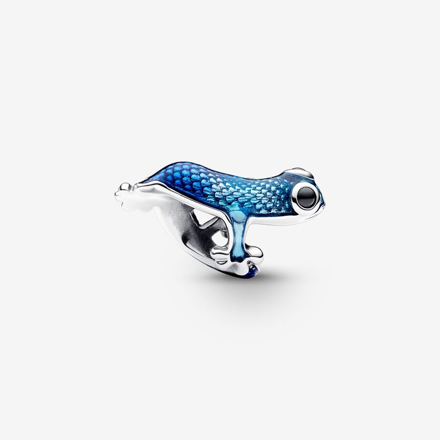 Metallic Blue Gecko Charm Hallmarked S925 Sterling Silver