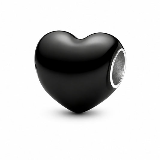 Metallic Black Heart Charm Hallmarked S925 Sterling Silver