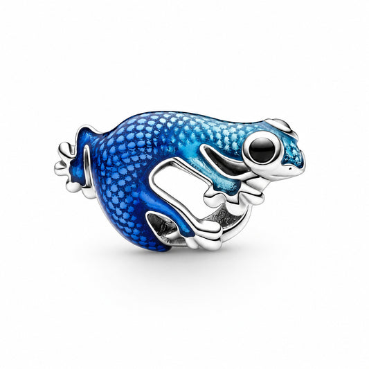 Metallic Blue Gecko Charm Hallmarked S925 Sterling Silver