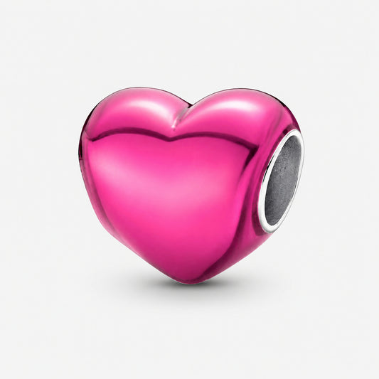 Metallic Pink Heart Charm Hallmarked S925 Sterling Silver