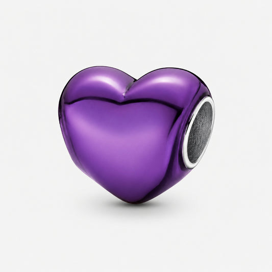 Metallic Purple Heart Charm Hallmarked S925 Sterling Silver