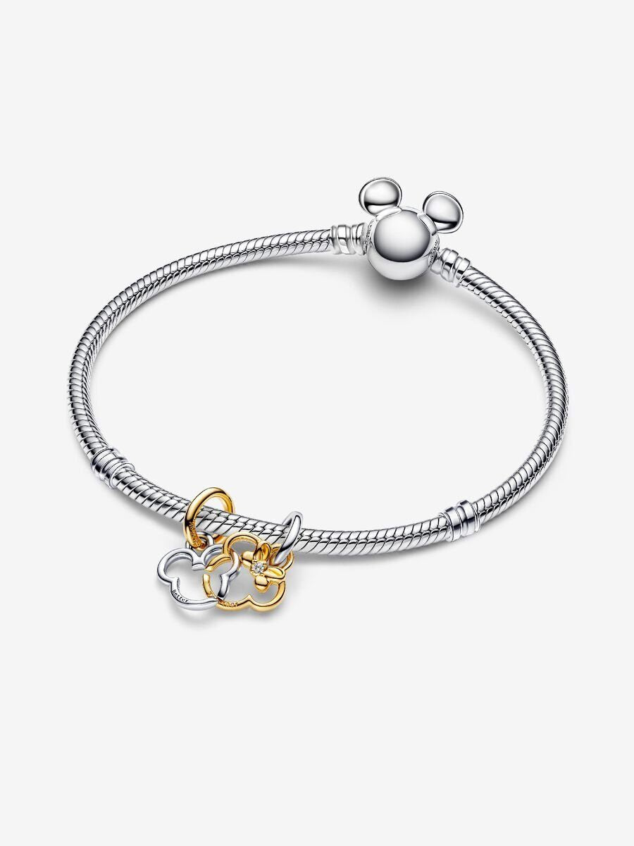 Disney Mickey Mouse & Minnie Mouse Splitable Dangle Charm Hallmarked S925 Sterling Silver