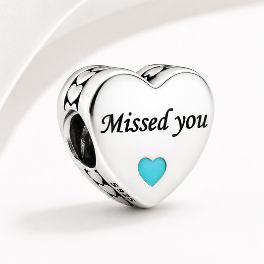 Missed You Heart Charm Hallmarked S925 Sterling Silver