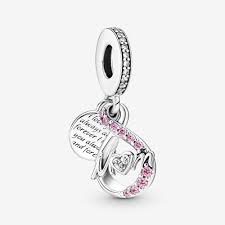 Mom Infinity Pave Double Dangle Charm Hallmarked S925 Sterling Silver