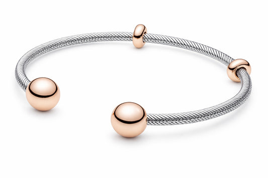 Moments  Rose Gold Plated & Silver Interchangeable End Cap Bangle S925 Sterling Silver Hallmarked