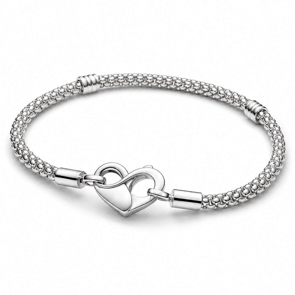 Heart Closure Silver Studded Chain Charm Bracelet S925 Sterling Silver Hallmarked