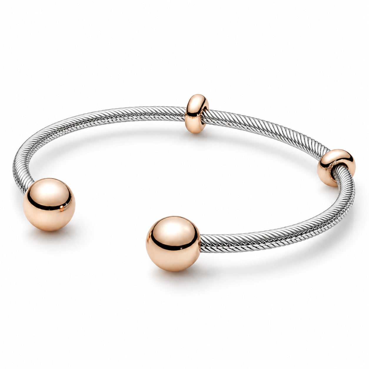Rose Gold Plated & Silver Interchangeable End Cap Bangle S925 Sterling Silver Hallmarked
