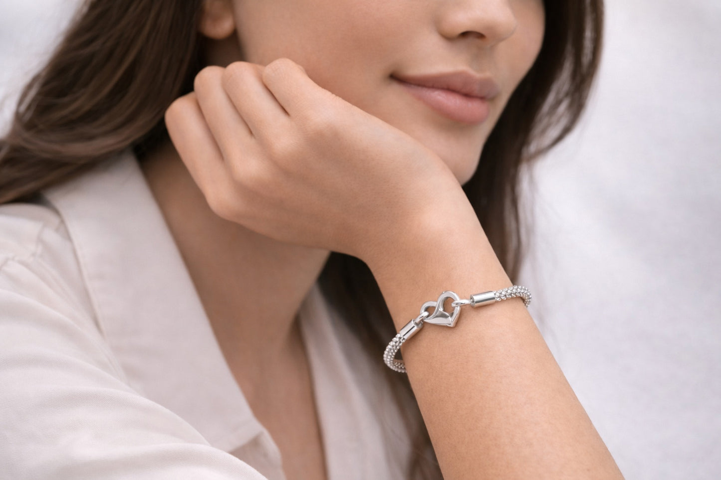 Moments Heart Closure Silver Studded Chain Bracelet S925 Sterling Silver Hallmarked