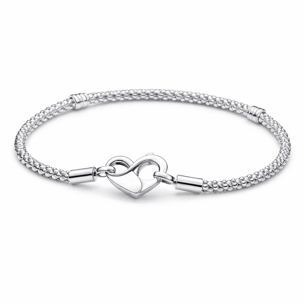 Moments Heart Closure Silver Studded Chain Bracelet S925 Sterling Silver Hallmarked