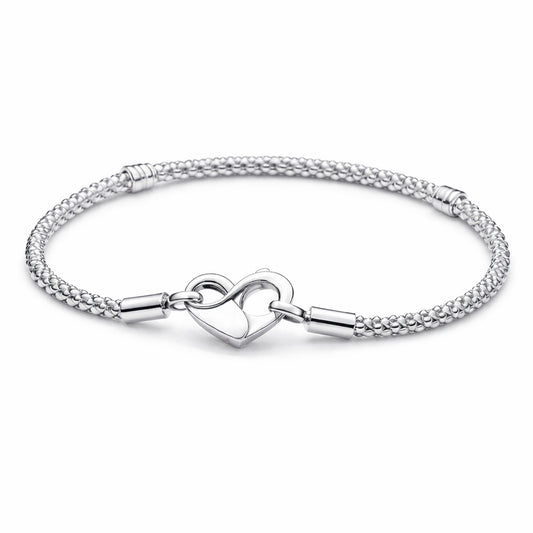 Moments Heart Closure Silver Studded Chain Bracelet S925 Sterling Silver Hallmarked
