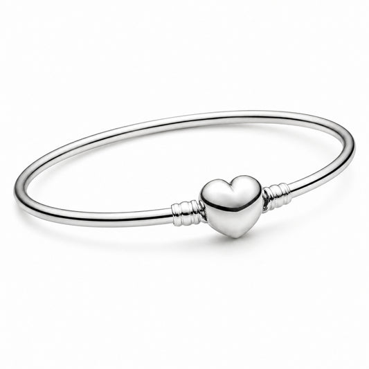 Women's Sterling Silver Heart Bangle for Charms S925 Sterling Silver Hallmarked
