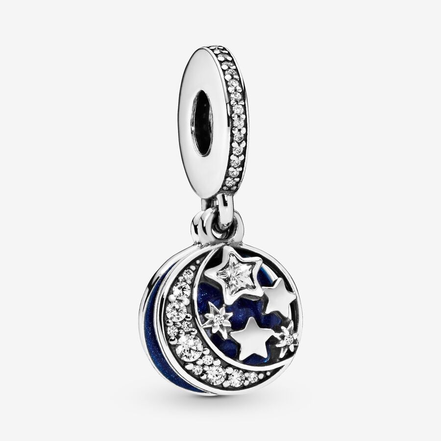 Moon & Blue Sky Dangle Charm Hallmarked S925 Sterling Silver