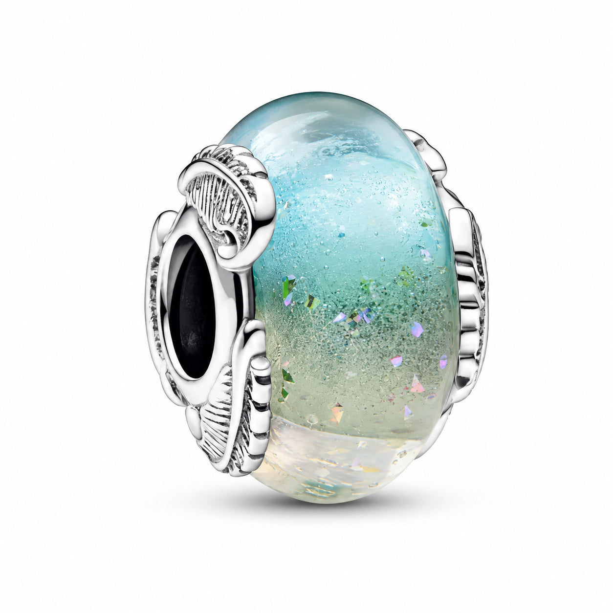 Multicolour Murano Glass & Curved Feather Charm S925 Sterling Silver
