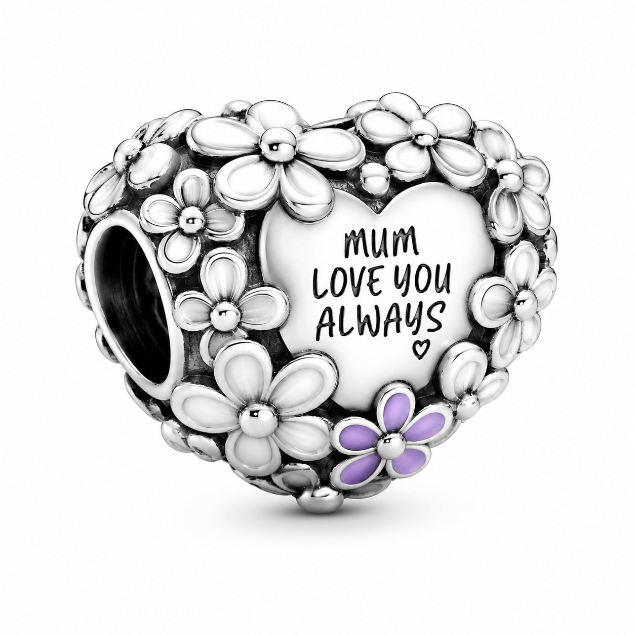 Mum Daisy Heart Charm S925 Sterling Silver