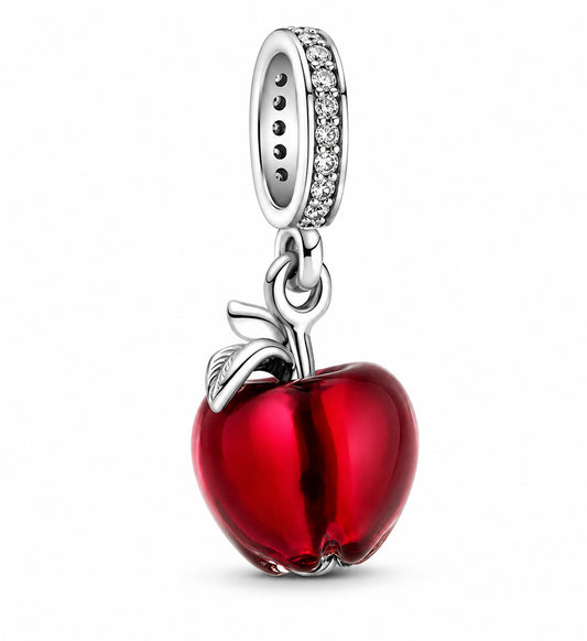 Murano Glass Red Apple Dangle Charm Hallmarked S925 Sterling Silver