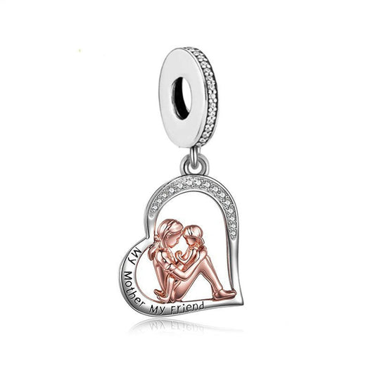 My Mother My Friend Dangle Heart Bracelet Charm Hallmarked S925 Sterling Silver