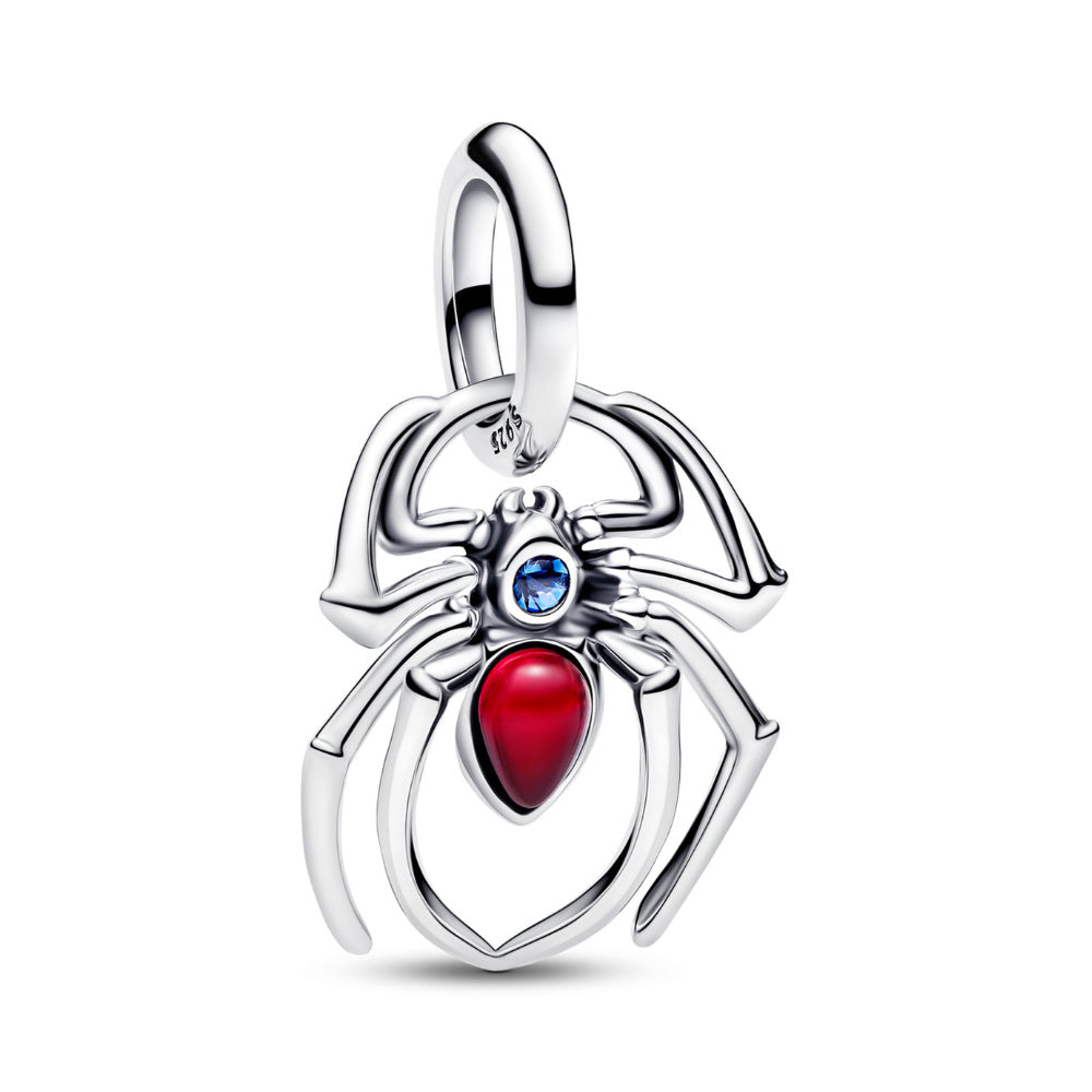 Mystic Red Spider Dangle Charm Hallmarked S925 Sterling Silver