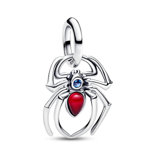 Mystic Red Spider Dangle Charm Hallmarked S925 Sterling Silver
