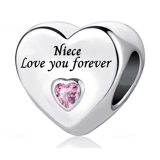 Niece Love You Forever Heart Charm Hallmarked S925 Sterling Silver