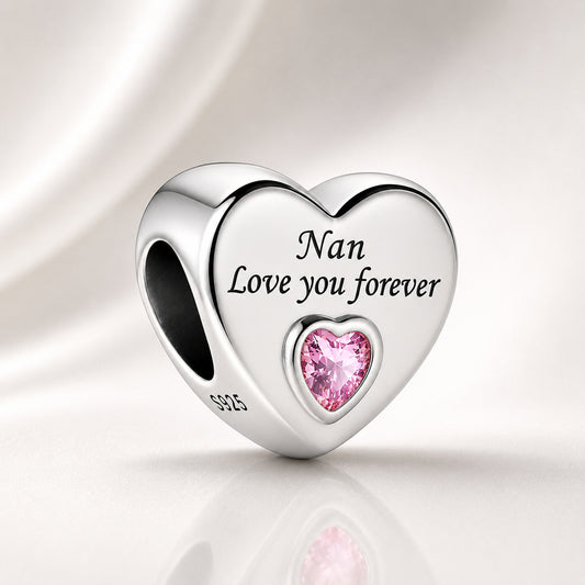 Nan Love You Forever Heart Charm S925 Sterling Silver